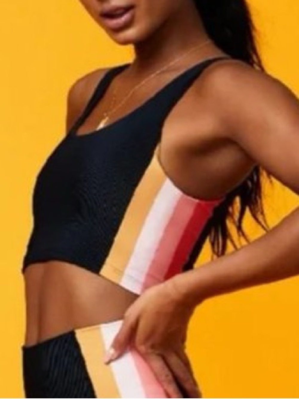 Beach Riot Tessa Top In Coral Stripe In Black - Picture 2 of 10